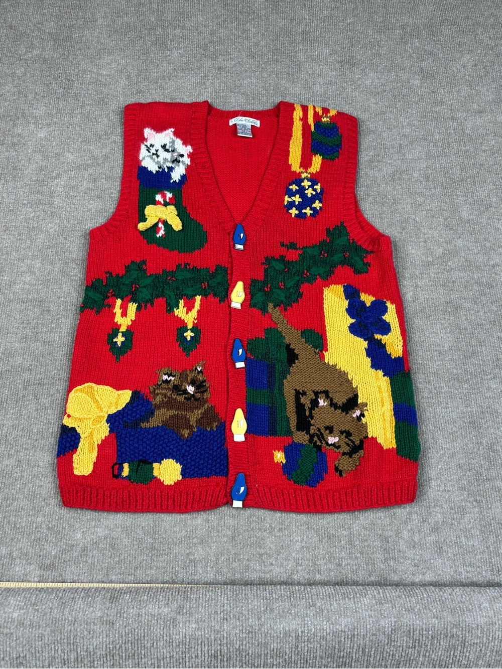 VTG Robin Sinkler Christmas Sweater Vest Large Cats Ugly Christmas Novelty 90s